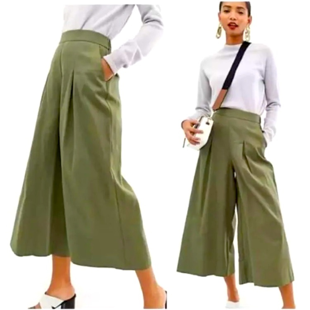 Loft Culotte, Wide Leg, Green Pants